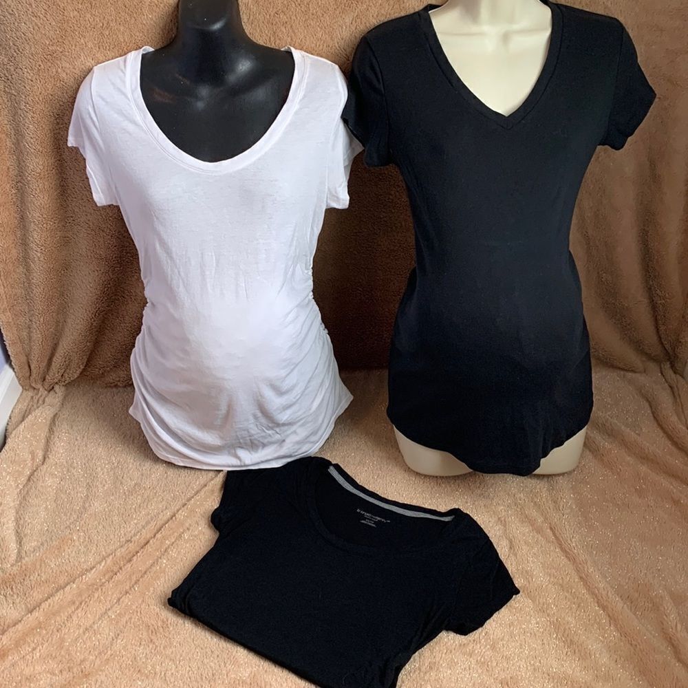 Liz Lange Maternity Set of 3 Cotton Blend T-Shirts Tops XS/S Black/white
